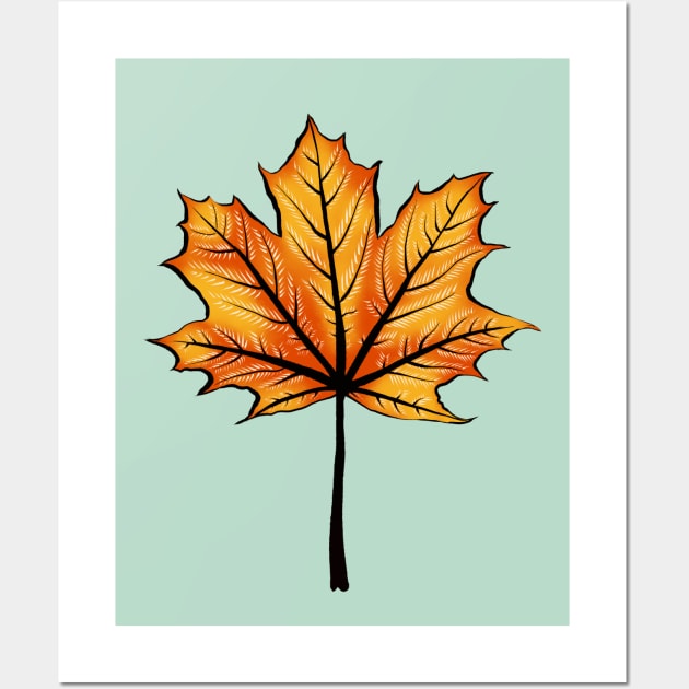 Yellow Orange Autumn Leaf Decorative Botanical Art Wall Art by Boriana Giormova